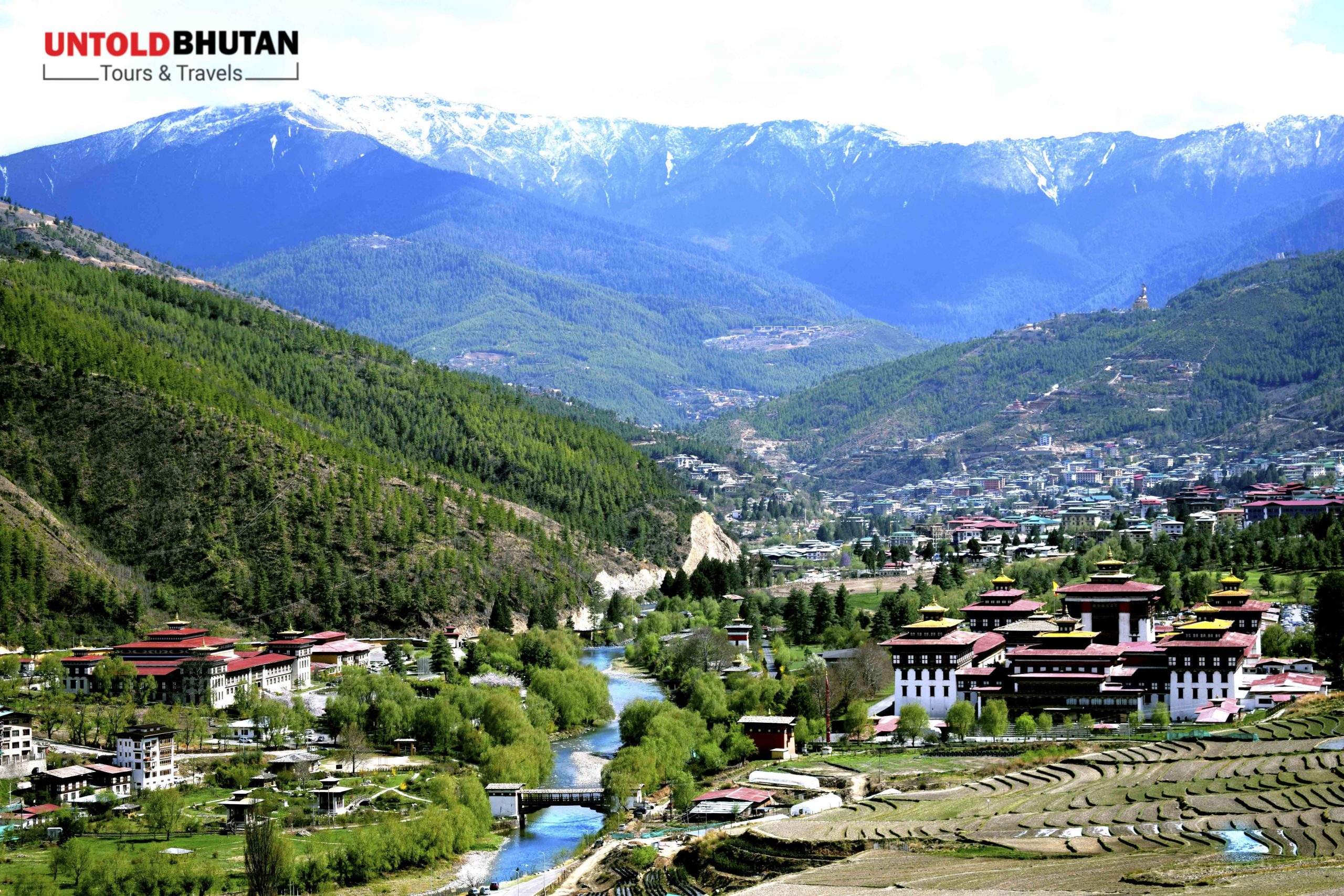 the valley of Thimphu as seen from top of the mountain.