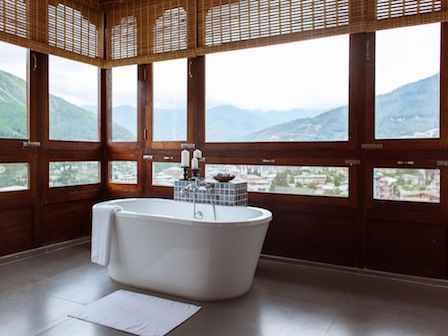 Hot bath tub with view of town